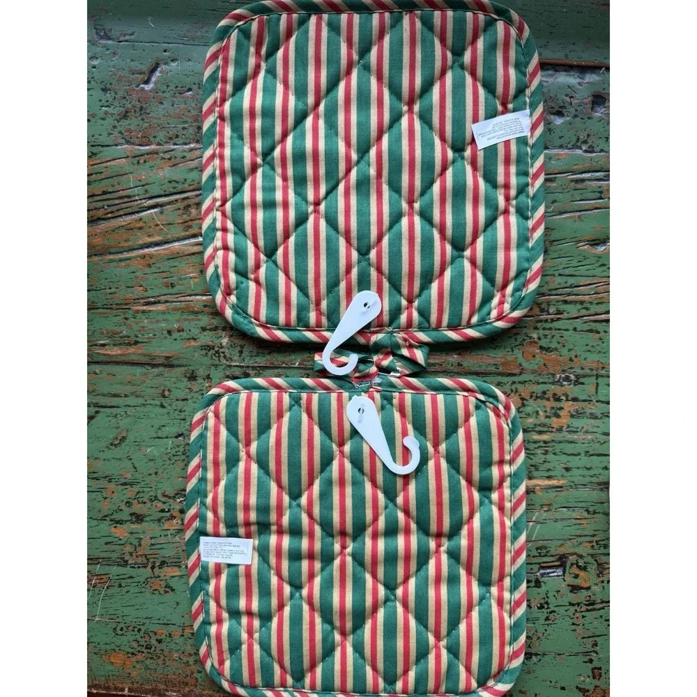 Vintage Christmas Pot Holders Set Of 2 With Santa Clause Striped New‎